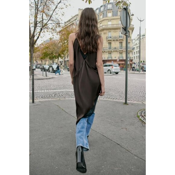 ZARA ASYMMETRIC SATIN EFFECT MIDI DRESS - Picture 4 of 8